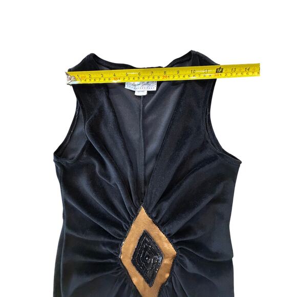 Vintage Roaring 20's Flapper Great Gatsby Black Velvet Gold Dress SZ XS Cosplay - Picture 13 of 16